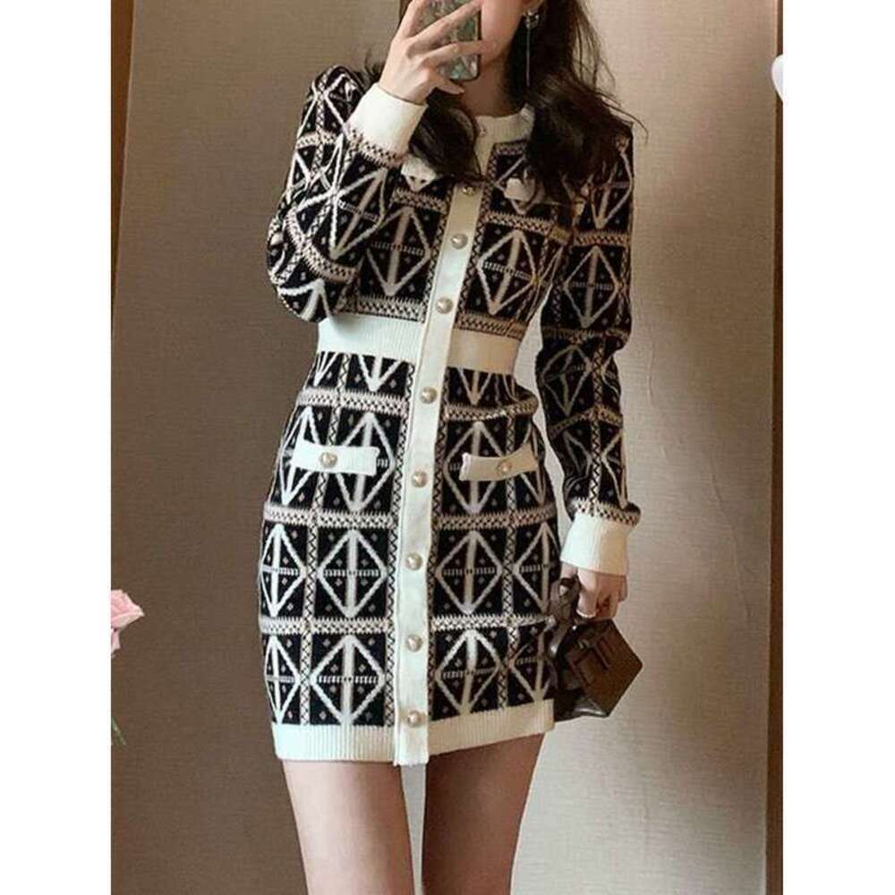 Geo Pattern Button Front Sweater Dress - image 4